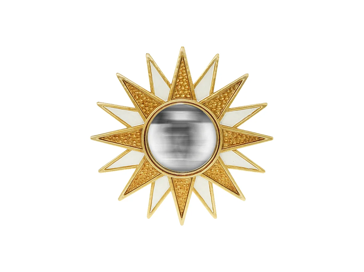 Miroir soleil convexe blanc et doré 28cm