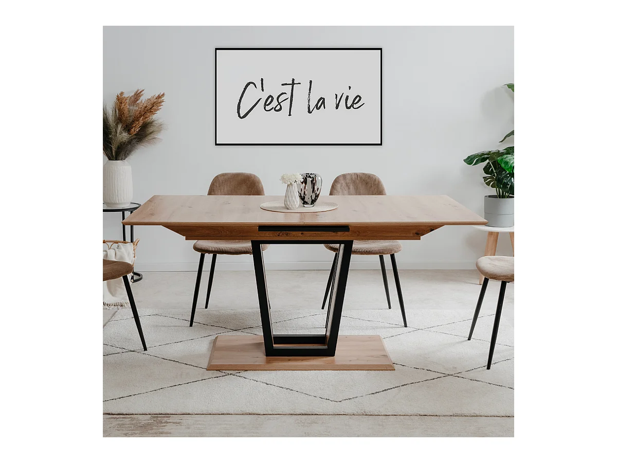 Uitschuifbare eettafel van 160 tot 200 cm, decor artisan eik en zwart – SORIA