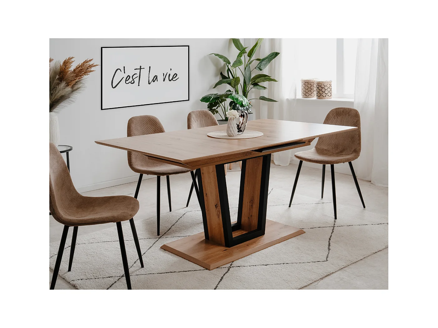 Uitschuifbare eettafel van 160 tot 200 cm, decor artisan eik en zwart – SORIA