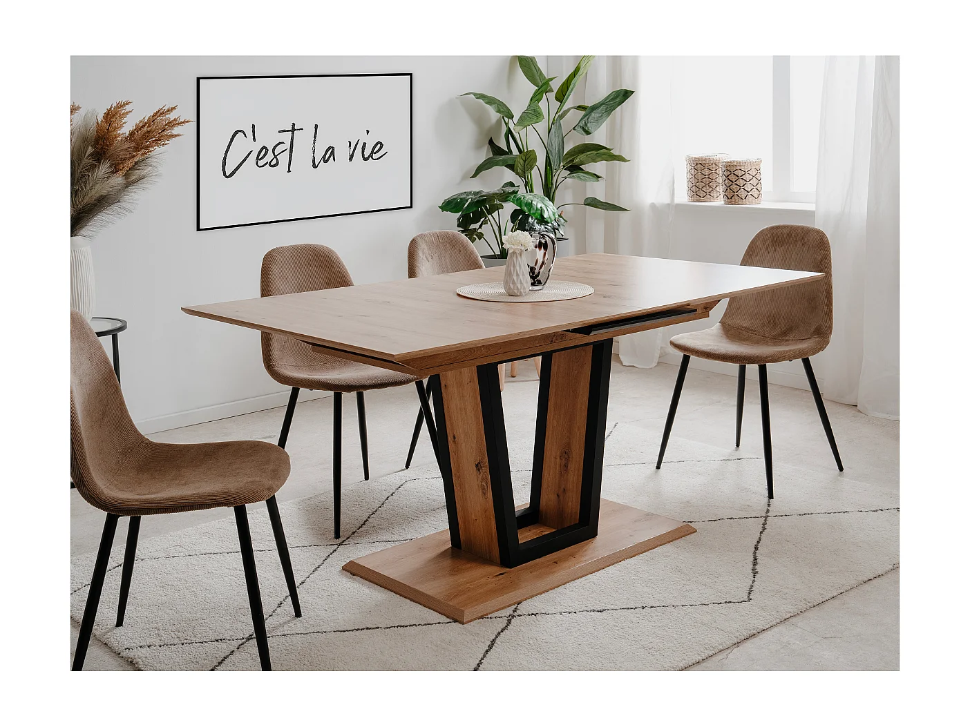 Table à manger extensible de 160 à 200 cm décor chêne artisan et noir - SORIA