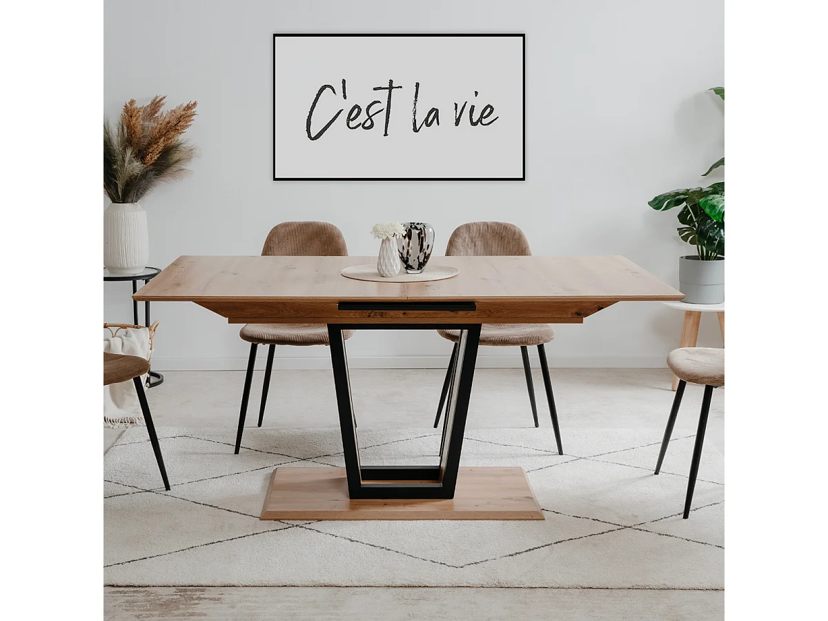 Table à manger extensible de 160 à 200 cm décor chêne artisan et noir - SORIA