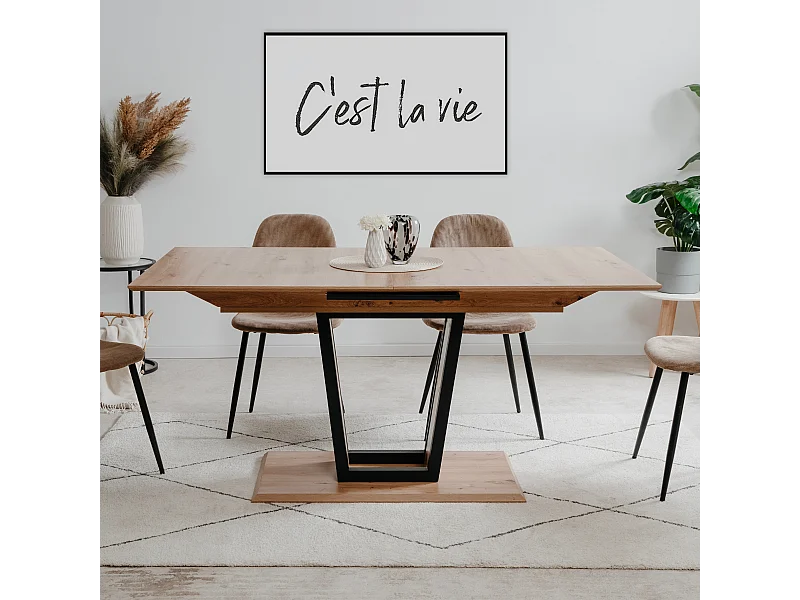 Table à manger extensible de 160 à 200 cm décor chêne artisan et noir - SORIA