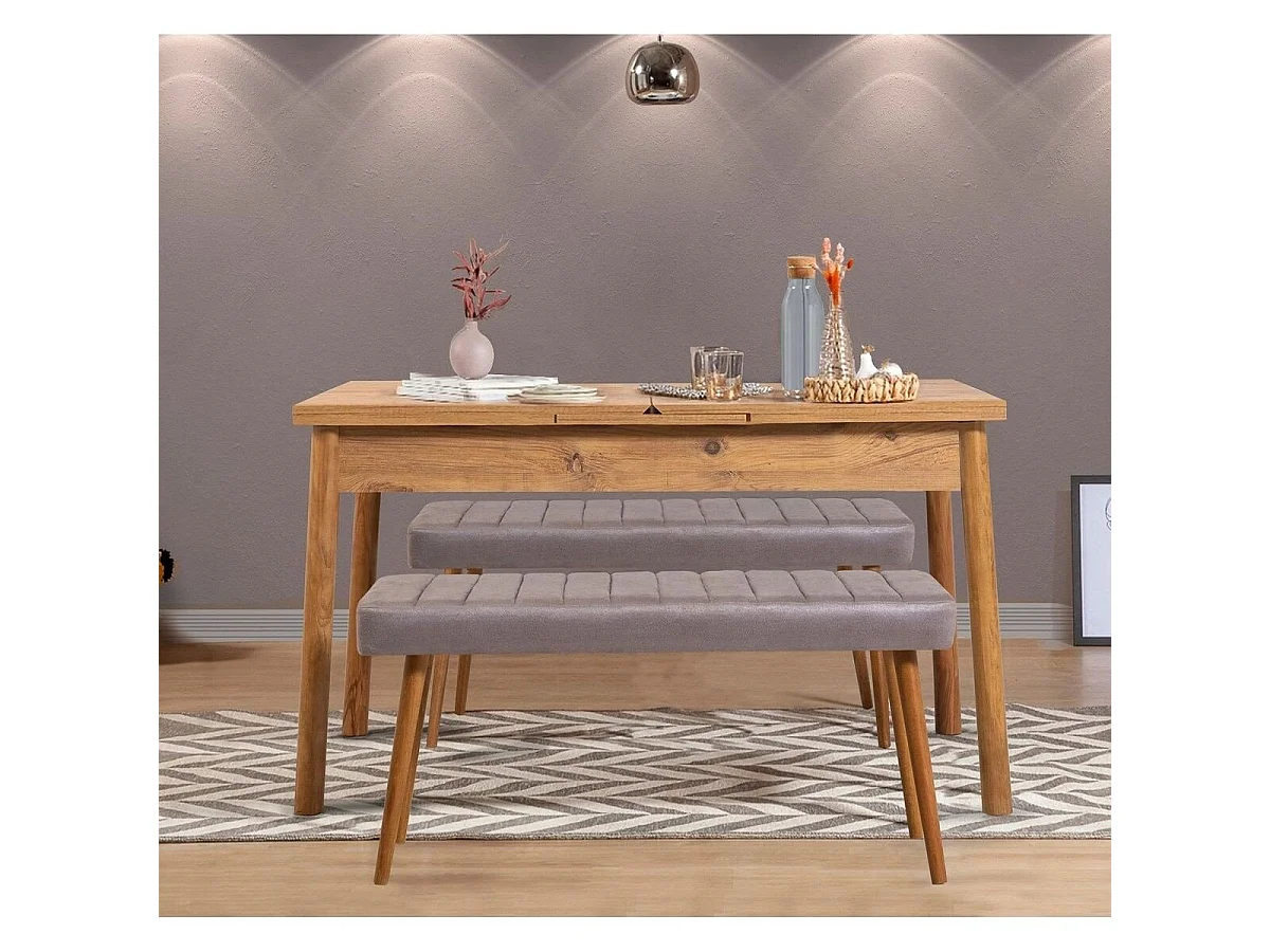 Mesa de jantar extensível de 120 a 150 cm decorada em pinho atlântico - SANTIAGO