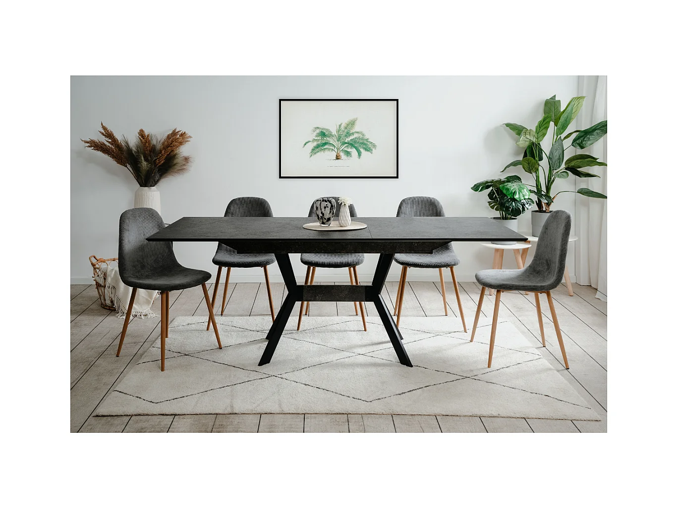 Table à manger extensible de 160 à 200 cm effet ardoise céramique et noir - HARO