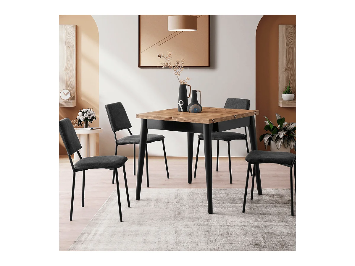 Table à manger extensible de 80 à 160 cm décor pin atlantique et noir - TOTEM