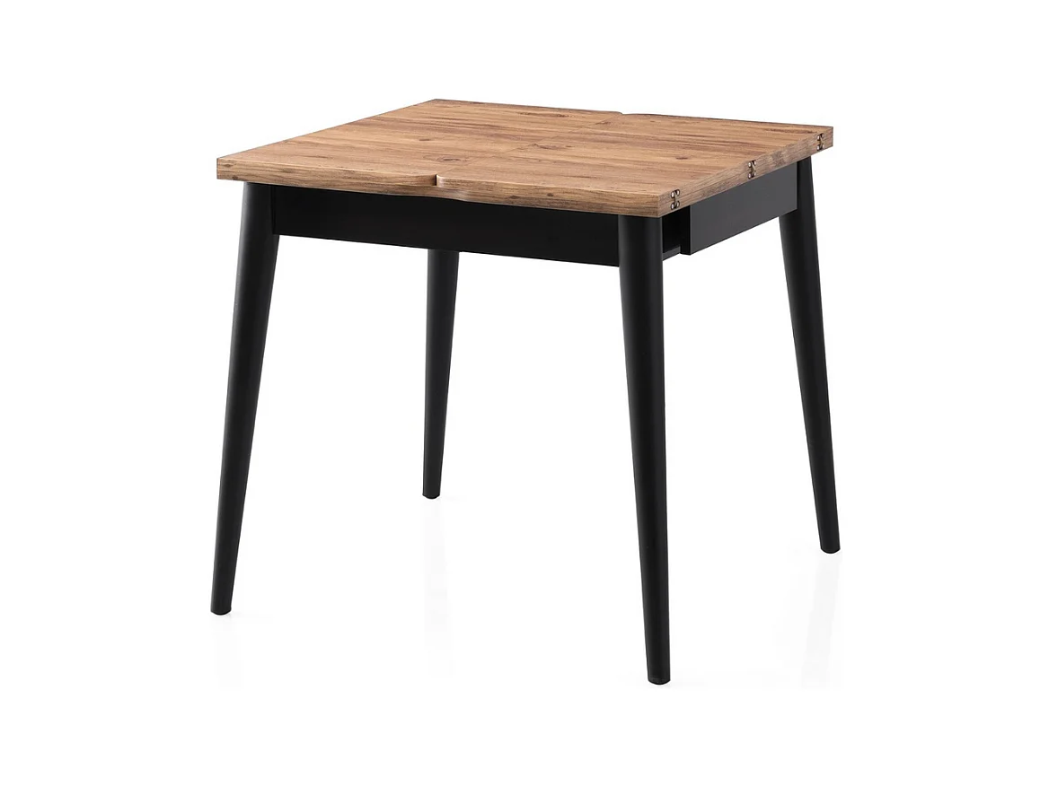 Table à manger extensible de 80 à 160 cm décor pin atlantique et noir - TOTEM