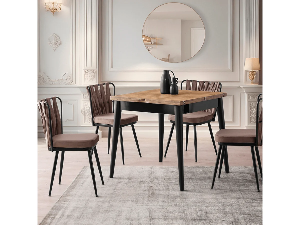 Table à manger extensible de 80 à 160 cm décor pin atlantique et noir - TOTEM