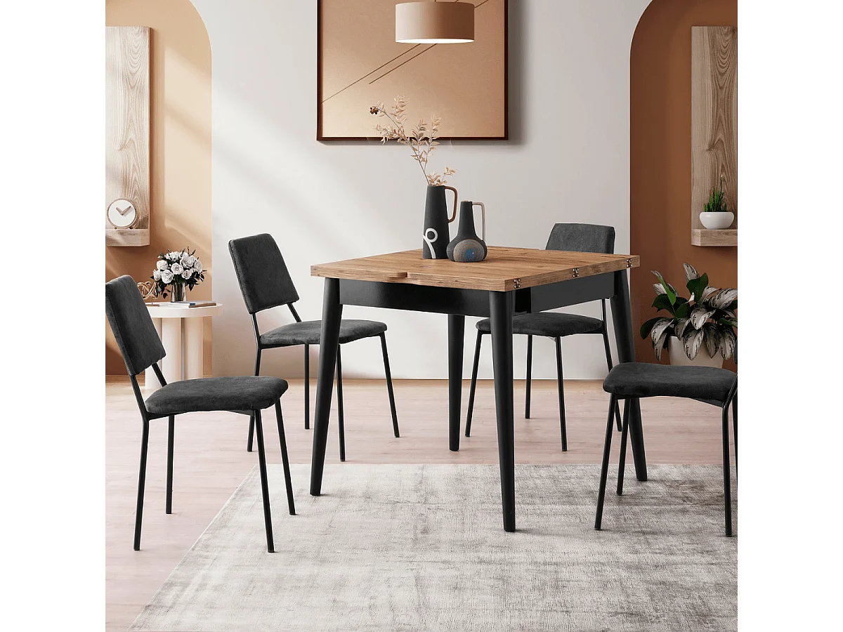 Table à manger extensible de 80 à 160 cm décor pin atlantique et noir - TOTEM