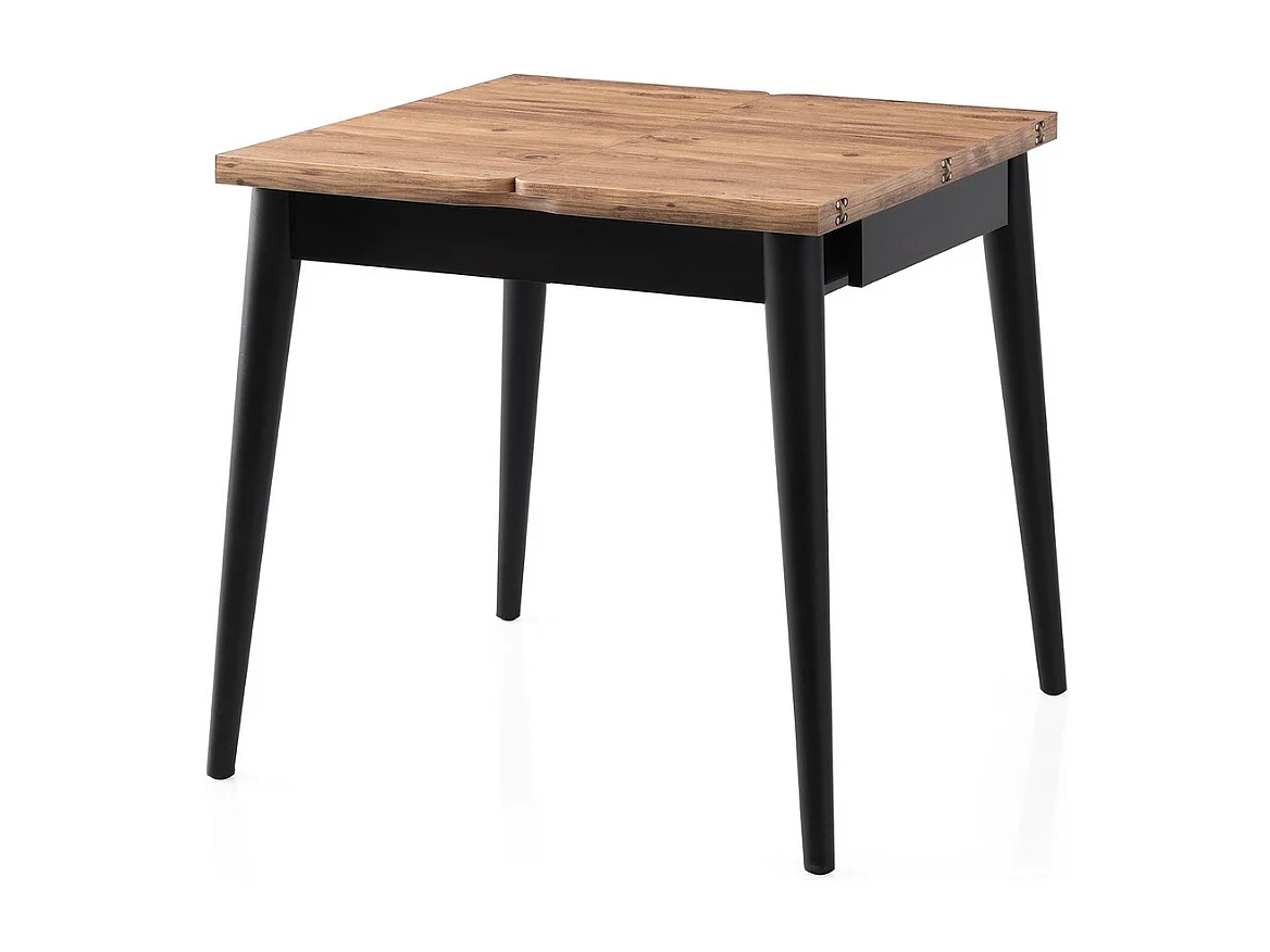 Table à manger extensible de 80 à 160 cm décor pin atlantique et noir - TOTEM