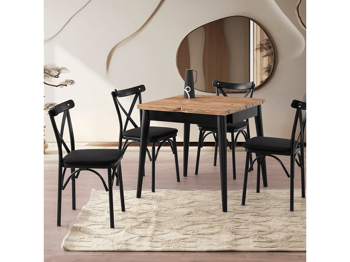 Table à manger extensible de 80 à 160 cm décor pin atlantique et noir - TOTEM