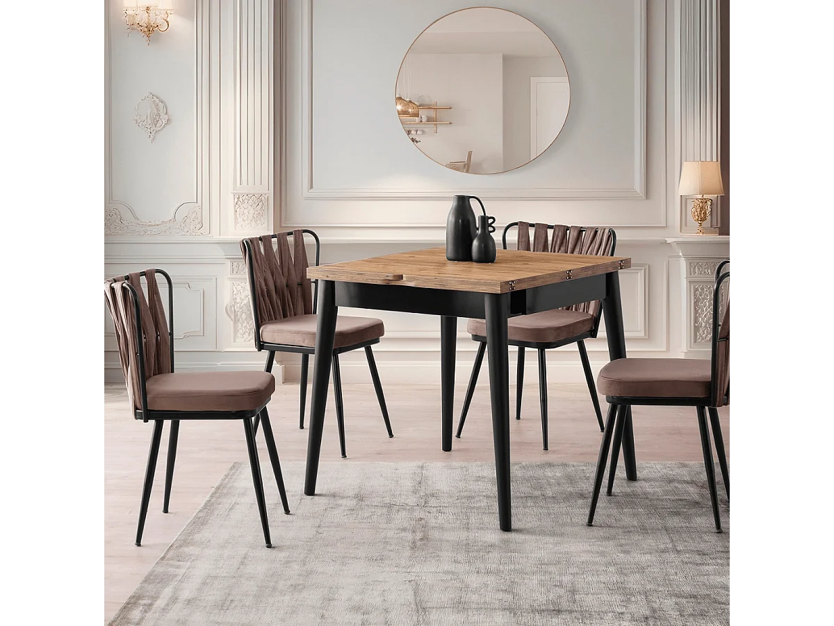 Table à manger extensible de 80 à 160 cm décor pin atlantique et noir - TOTEM