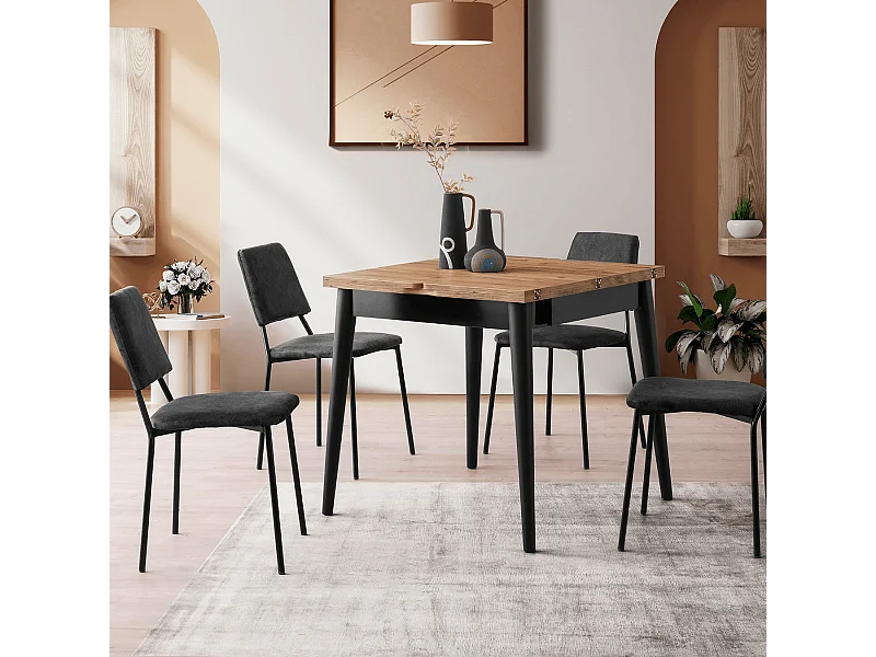 Table à manger extensible de 80 à 160 cm décor pin atlantique et noir - TOTEM