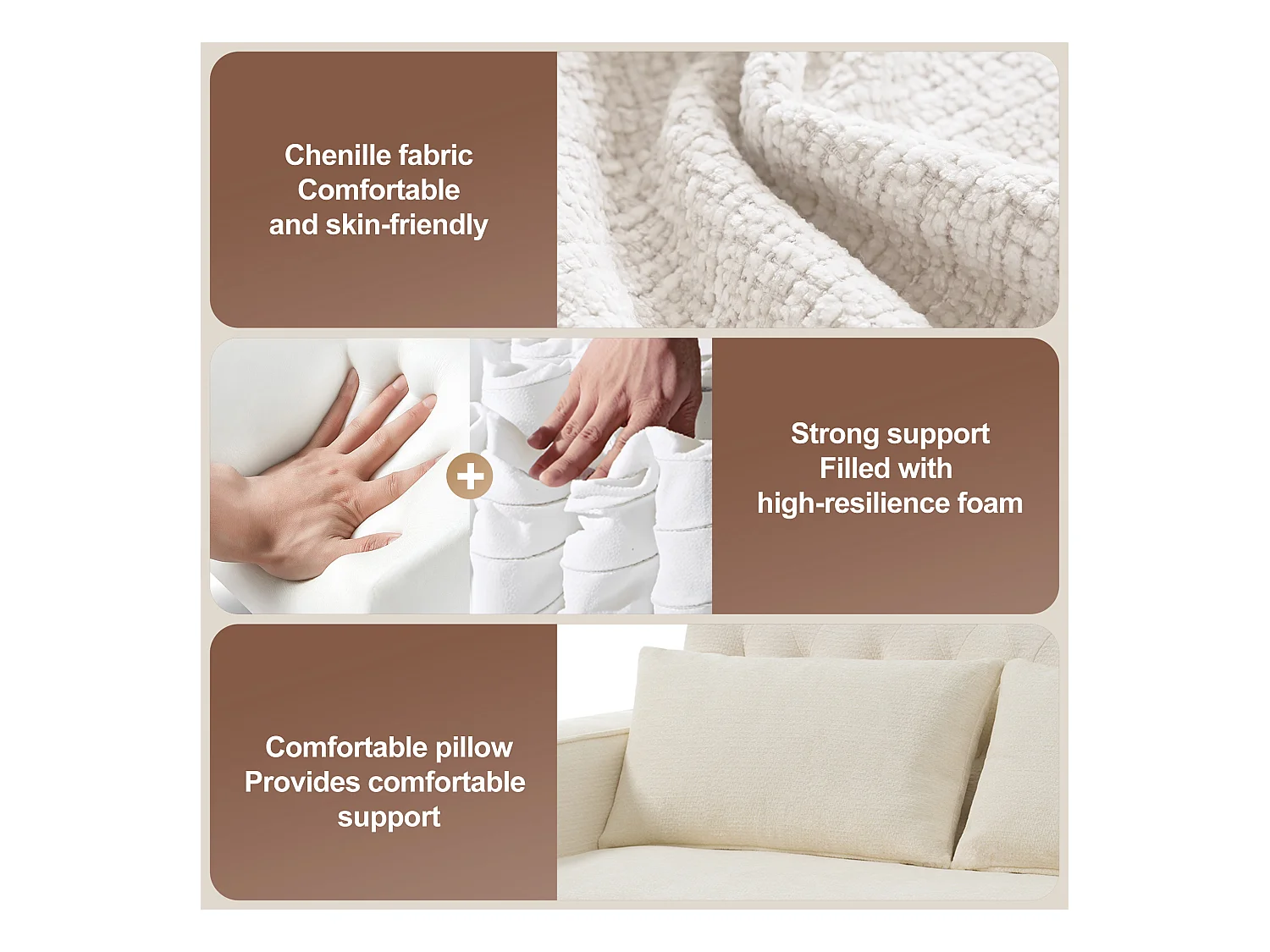 Canapé pliant moderne pour 2 personnes - avec porte-gobelets - avec ports de charge USB - avec coussins - tissu chenille - beige