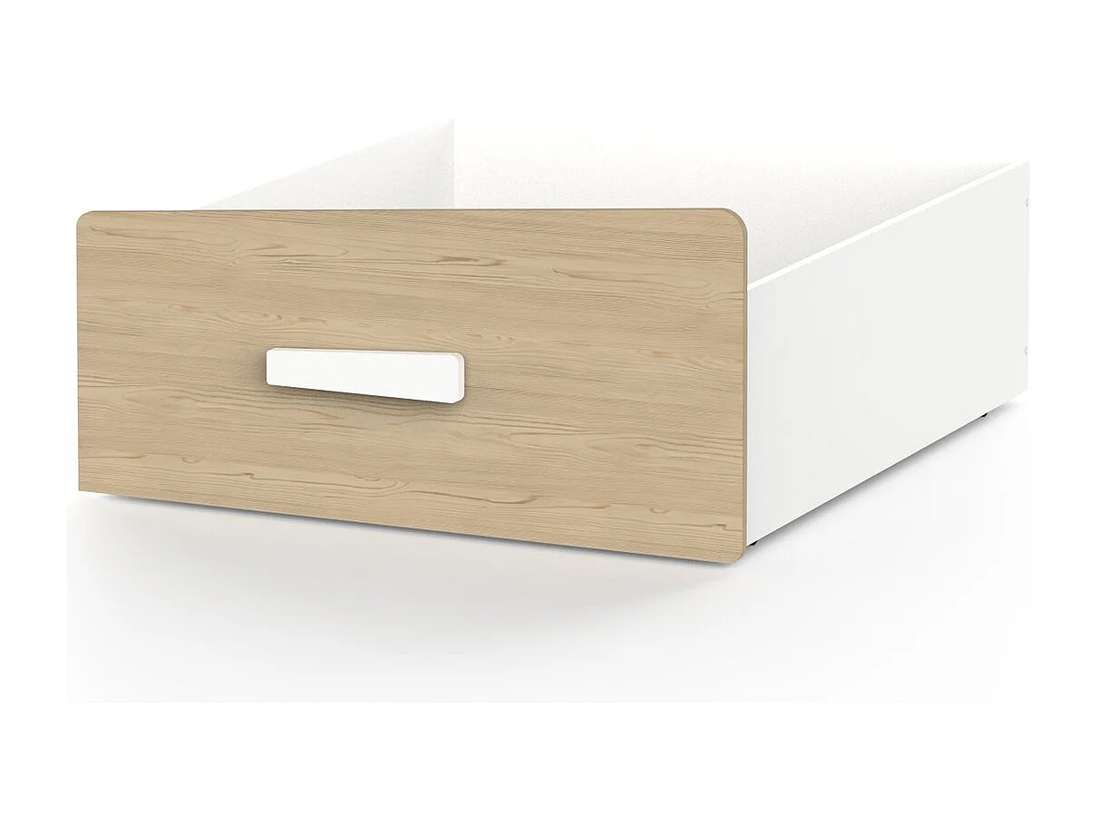 Lit cabane 90x200 avec tiroir blanc et décor chêne - CABANE