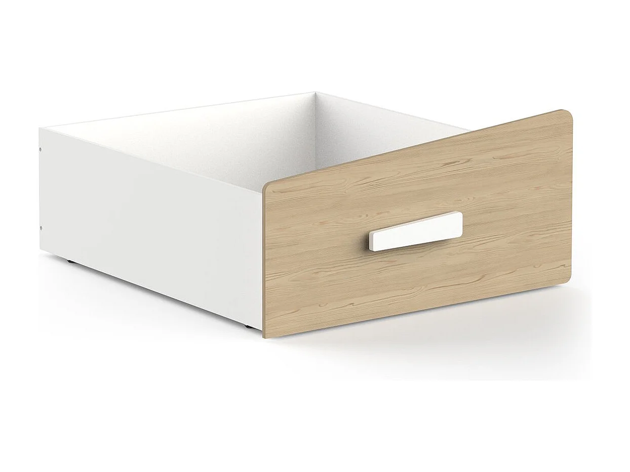 Lit cabane 90x200 avec tiroir blanc et décor chêne - CABANE