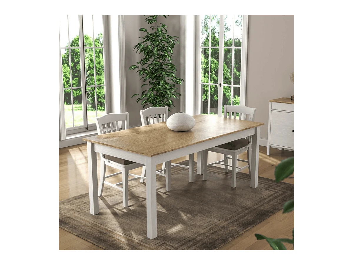 Table à manger décor bois et pieds blanc L180 cm - NORI