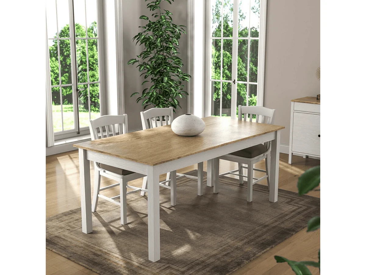 Table à manger décor bois et pieds blanc L180 cm - NORI