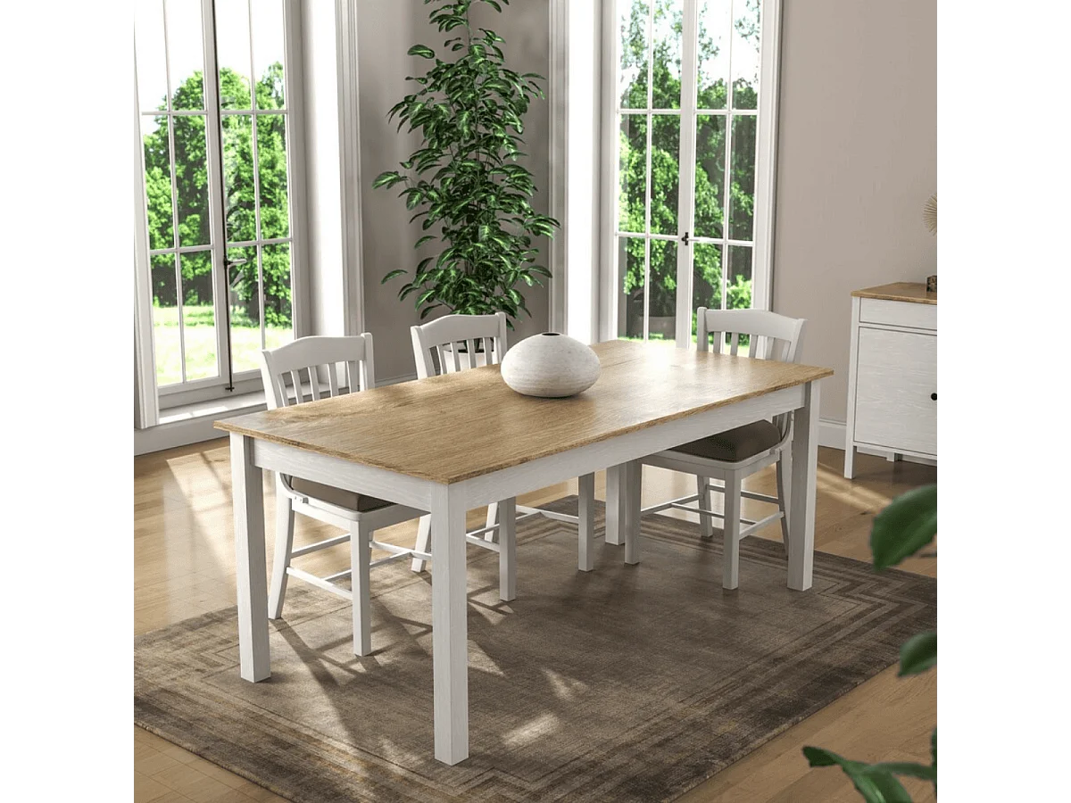 Eettafel decor hout en witte poten L180 cm - NORI