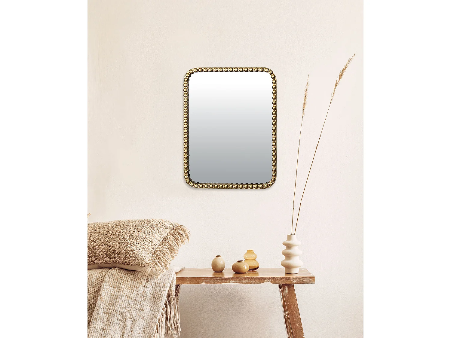 Miroir métal doré rectangulaire perles 35x45cm