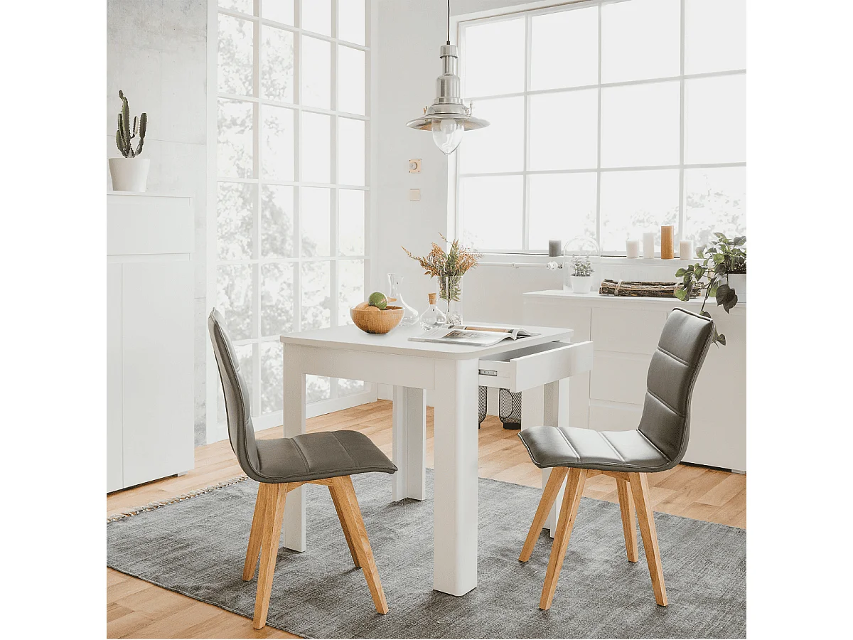 Table à manger avec plateau carré 80x80 cm et 1 tiroir de rangement - SKARA