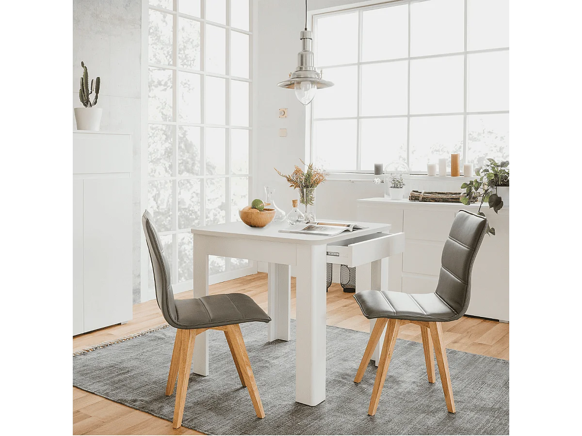 Eettafel met vierkant tafelblad van 80x80 cm en 1 opbergla - SKARA