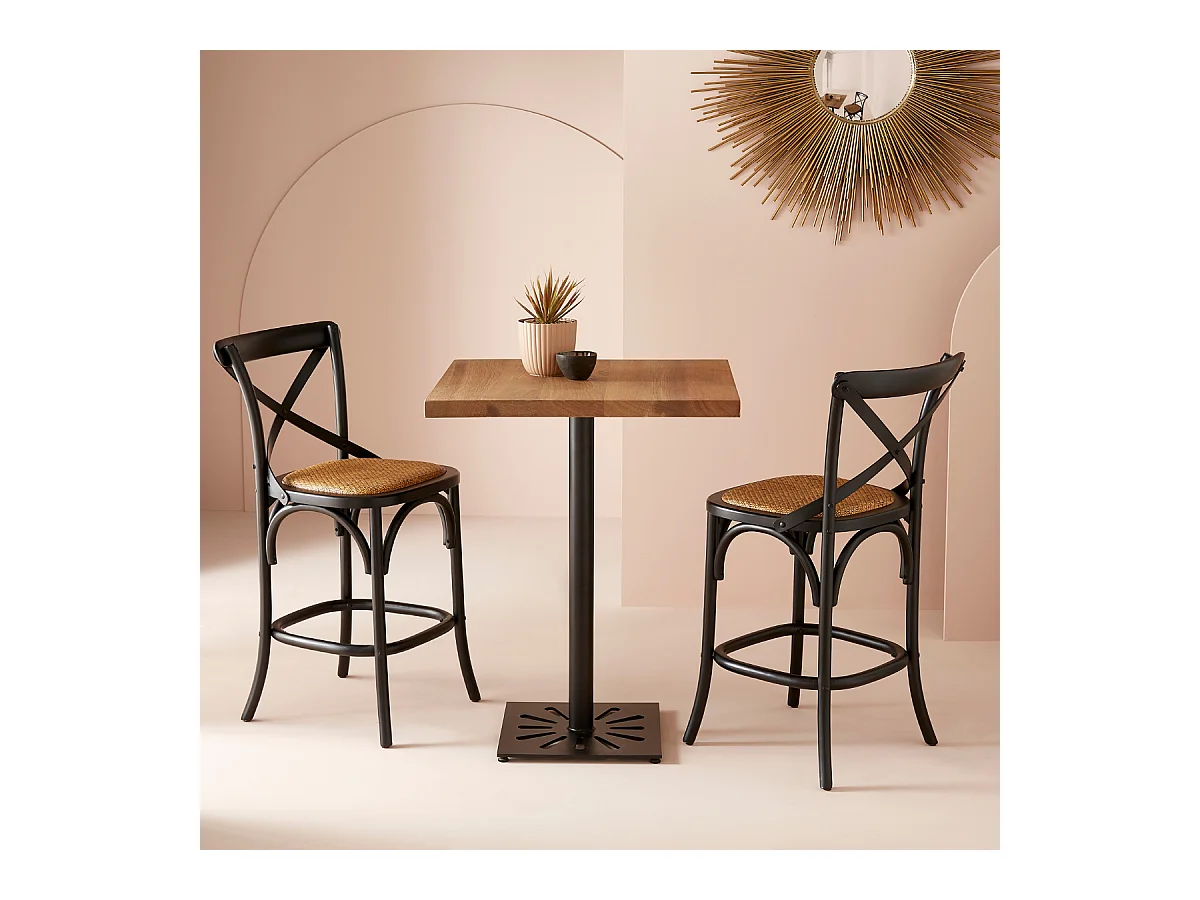 Chaise de comptoir en bois massif et cannage L50 cm - BISTROT