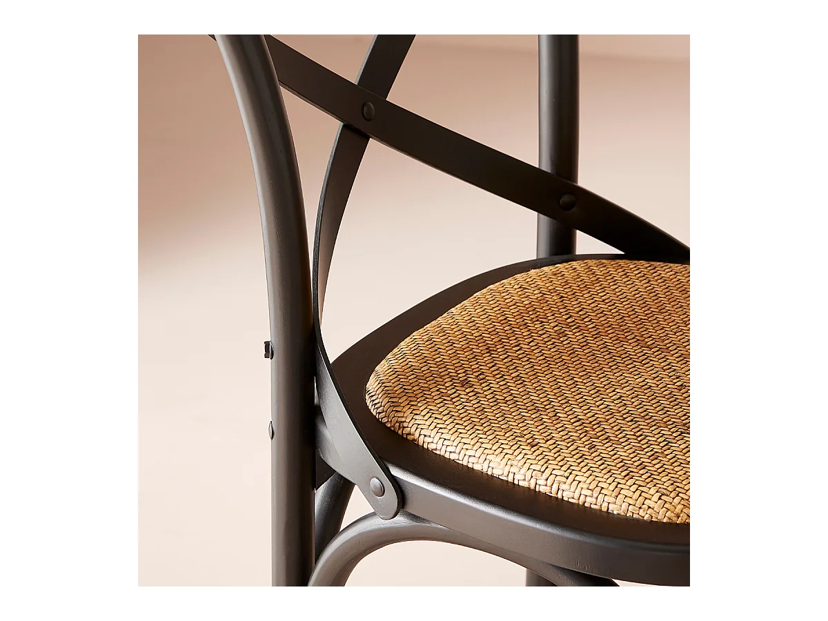 Chaise de comptoir en bois massif et cannage L50 cm - BISTROT