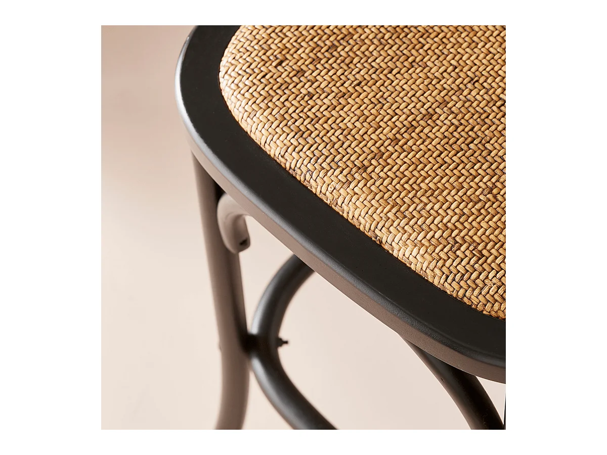 Chaise de comptoir en bois massif et cannage L50 cm - BISTROT