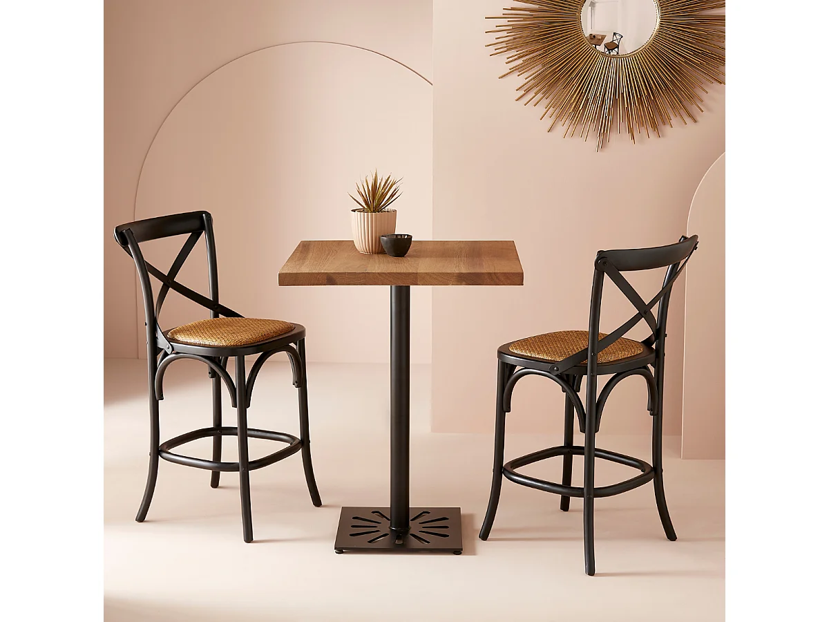 Chaise de comptoir en bois massif et cannage L50 cm - BISTROT