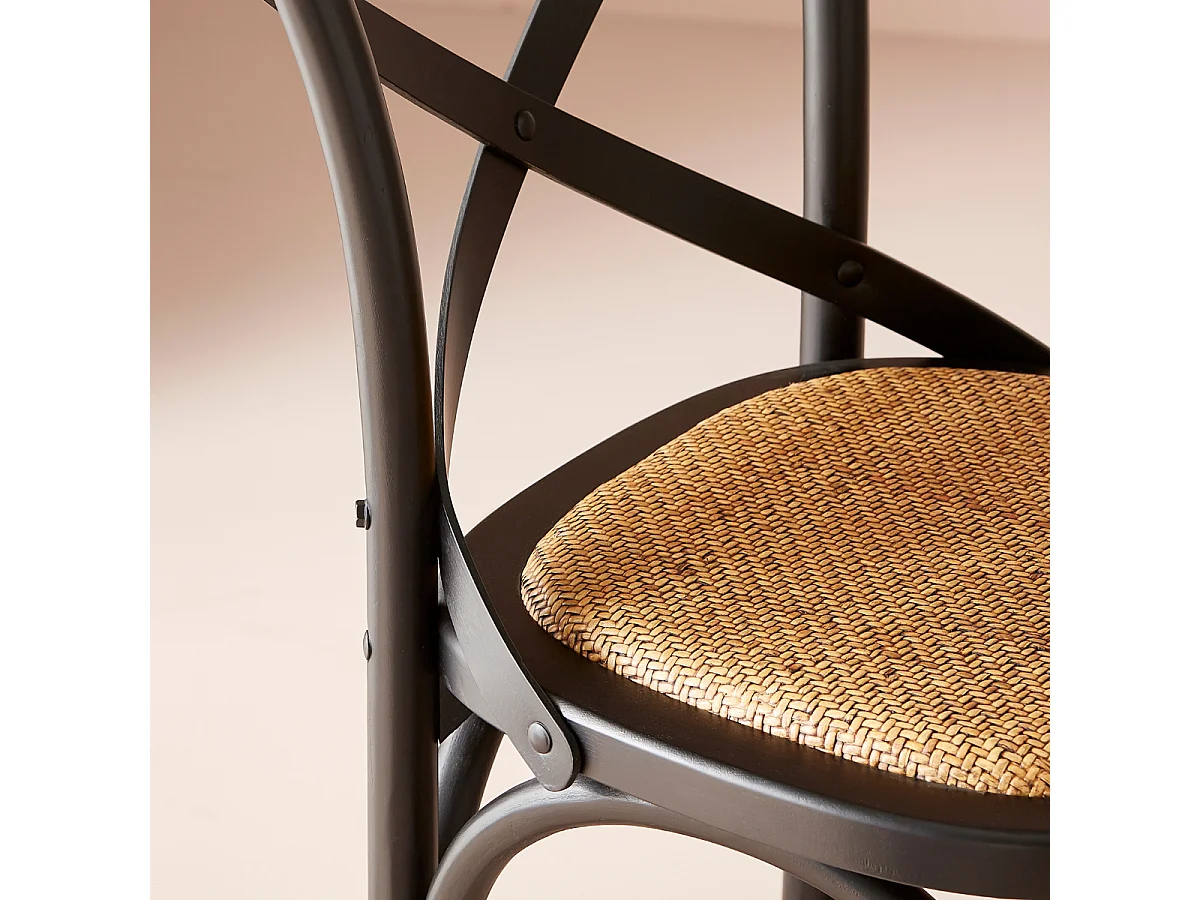 Chaise de comptoir en bois massif et cannage L50 cm - BISTROT