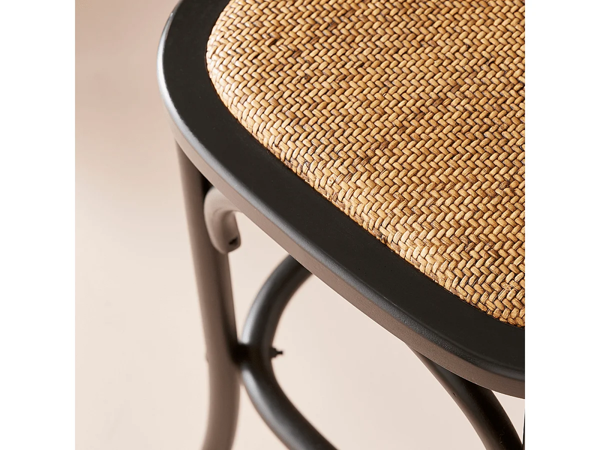 Chaise de comptoir en bois massif et cannage L50 cm - BISTROT
