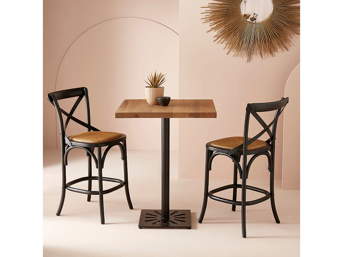 Chaise de comptoir en bois massif et cannage L50 cm - BISTROT