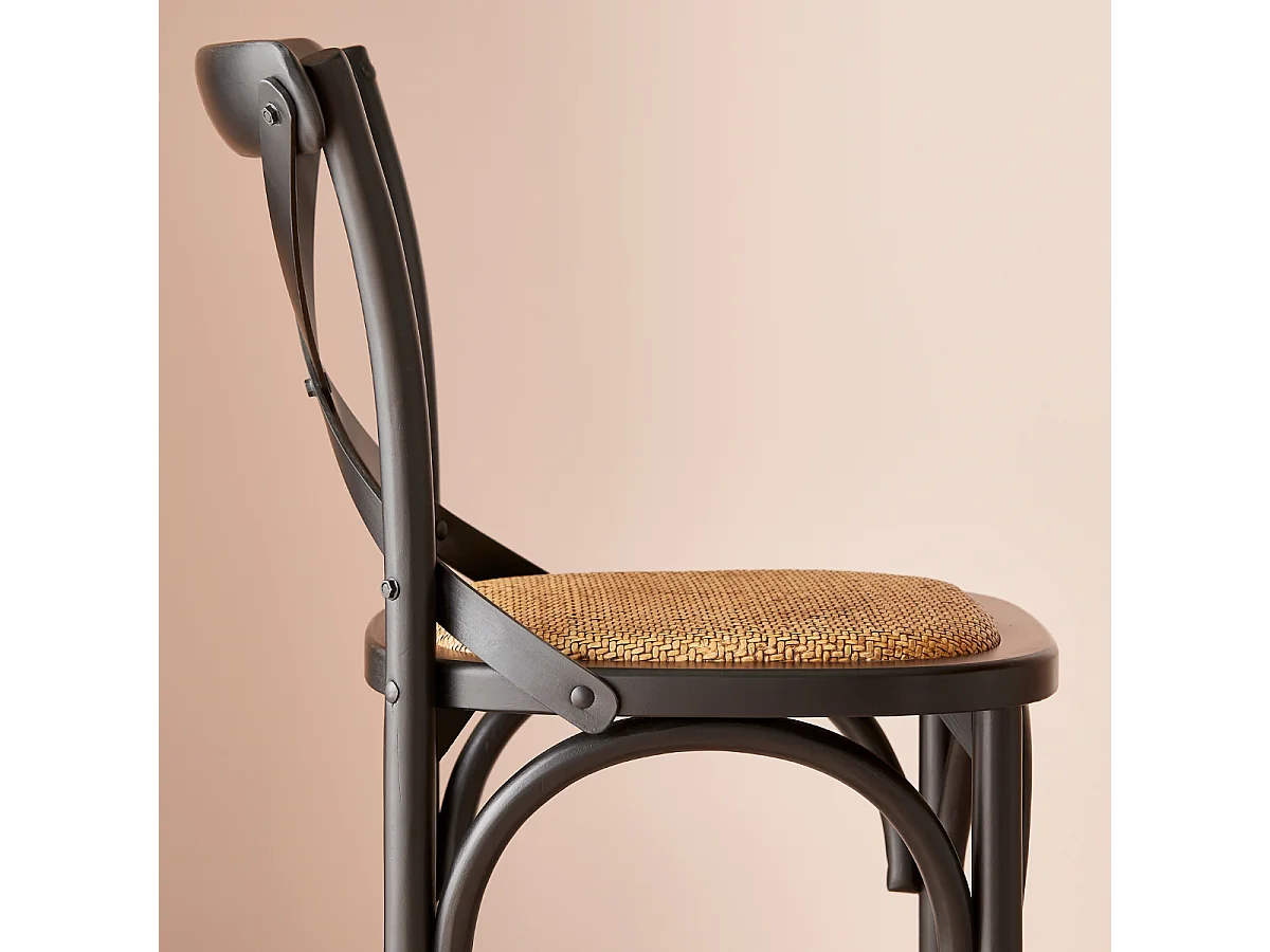 Chaise de comptoir en bois massif et cannage L50 cm - BISTROT