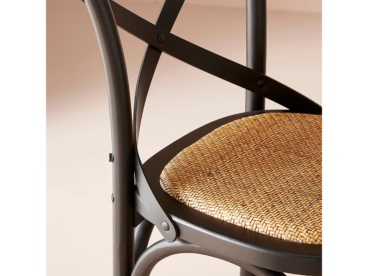 Chaise de comptoir en bois massif et cannage L50 cm - BISTROT