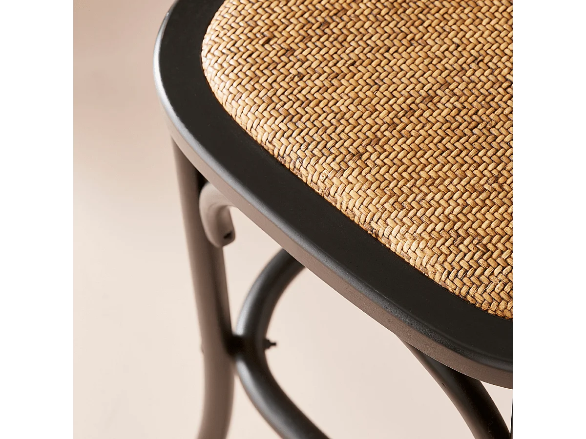 Chaise de comptoir en bois massif et cannage L50 cm - BISTROT