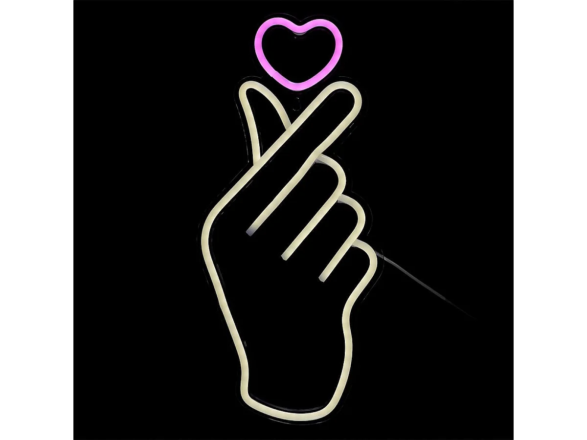 Lampe led effet néon mural coeur sur la main avec port USB