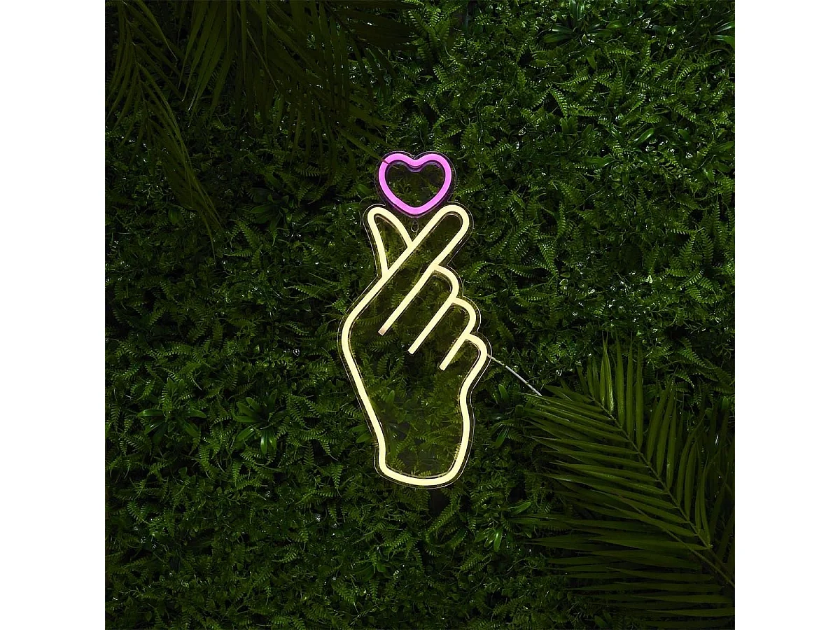 Lampe led effet néon mural coeur sur la main avec port USB