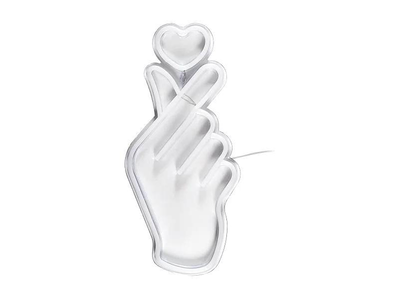 Lampe led effet néon mural coeur sur la main avec port USB