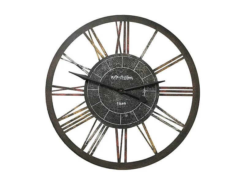 Grande horloge murale décorative vintage salon métal marron 90cm