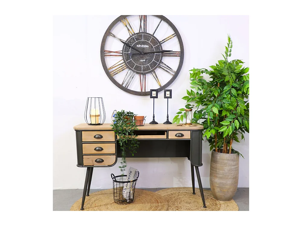 Grande horloge murale décorative vintage salon métal marron 90cm