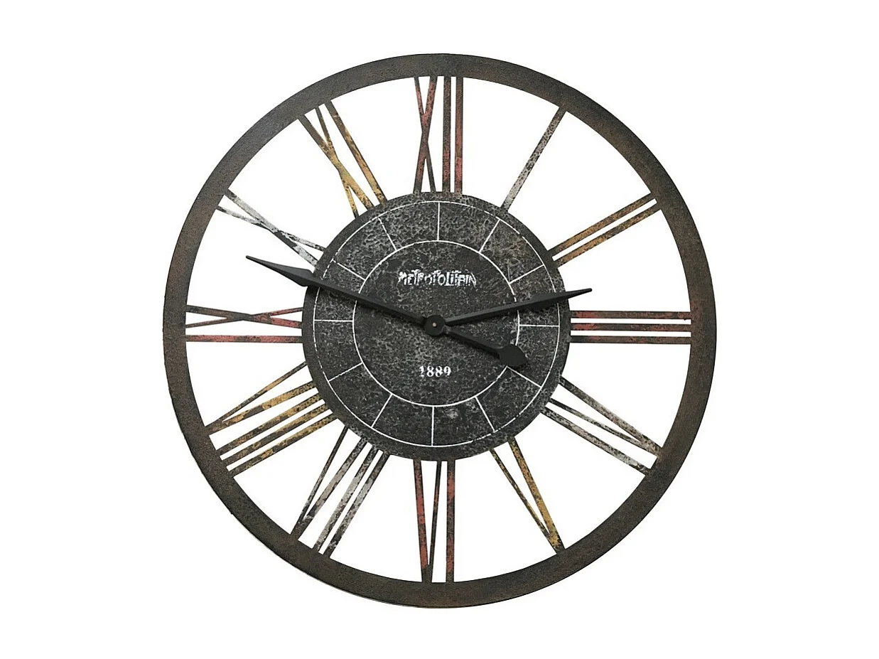 Grande horloge murale décorative vintage salon métal marron 90cm