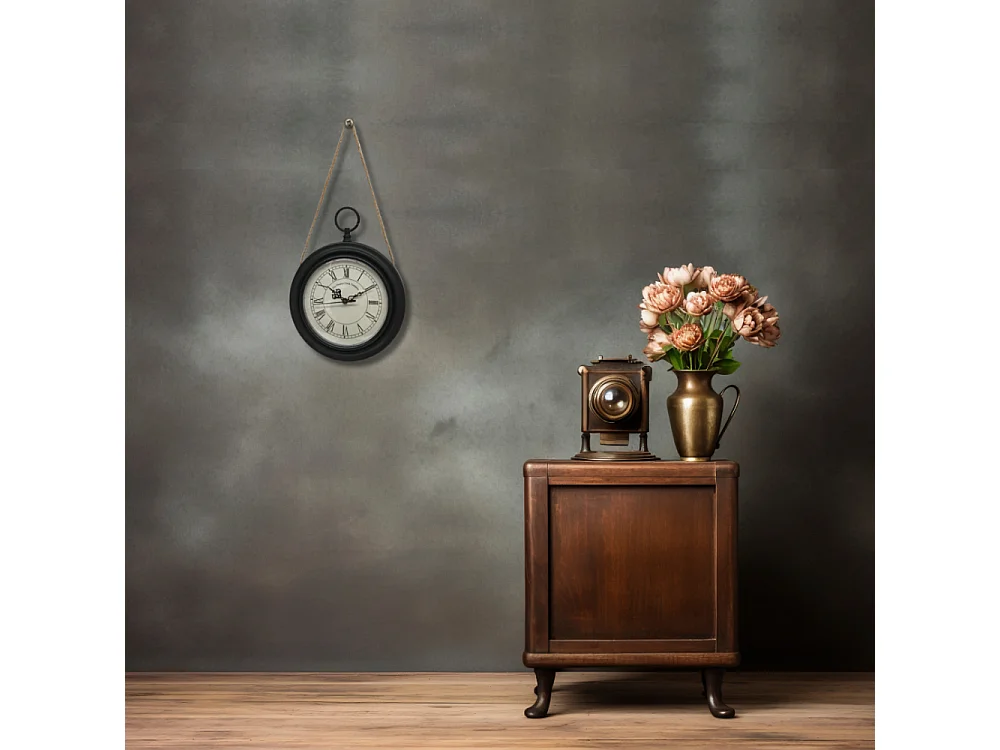 Horloge murale décorative vintage à gousset métal noir blanc Ø20.5cm