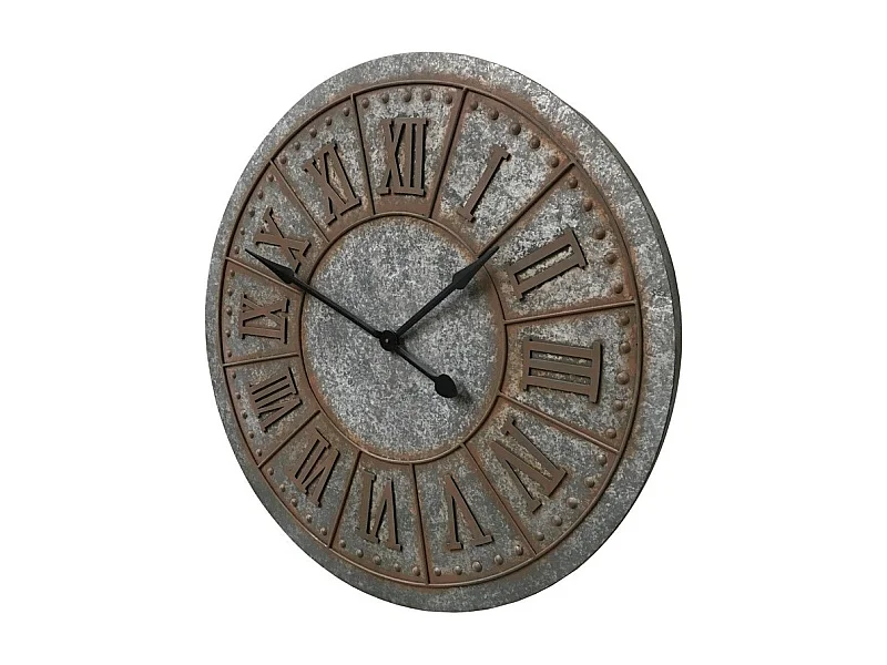 Grande horloge murale décorative vintage salon métal gris rouille 90cm
