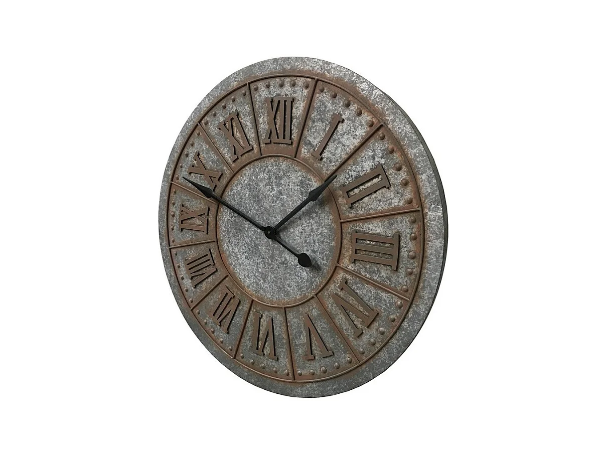 Grande horloge murale décorative vintage salon métal gris rouille 90cm
