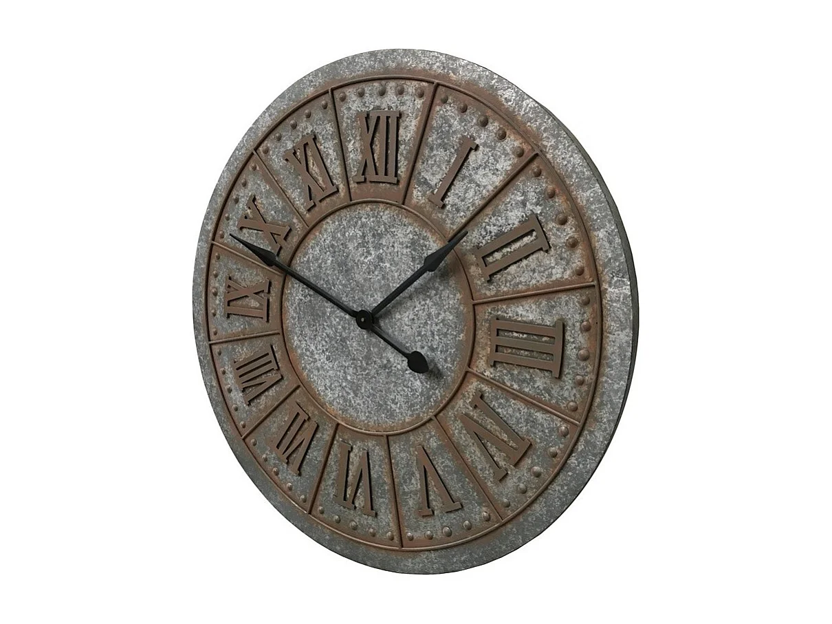 Grande horloge murale décorative vintage salon métal gris rouille 90cm