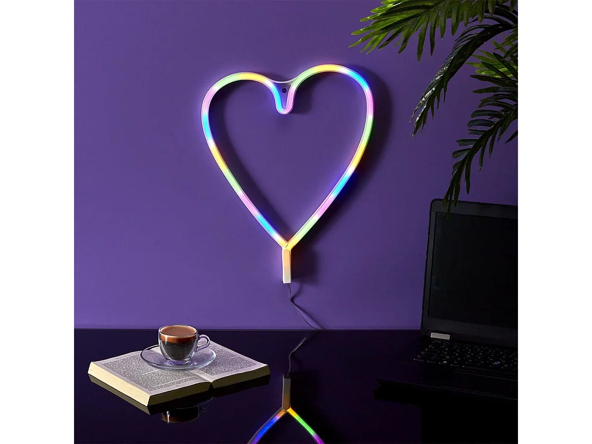 Lampe led effet néon mural coeur arc en ciel avec port USB