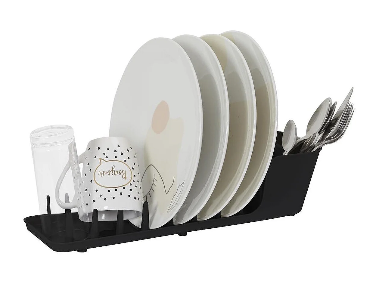 Egouttoir à vaisselle compact en plastique noir