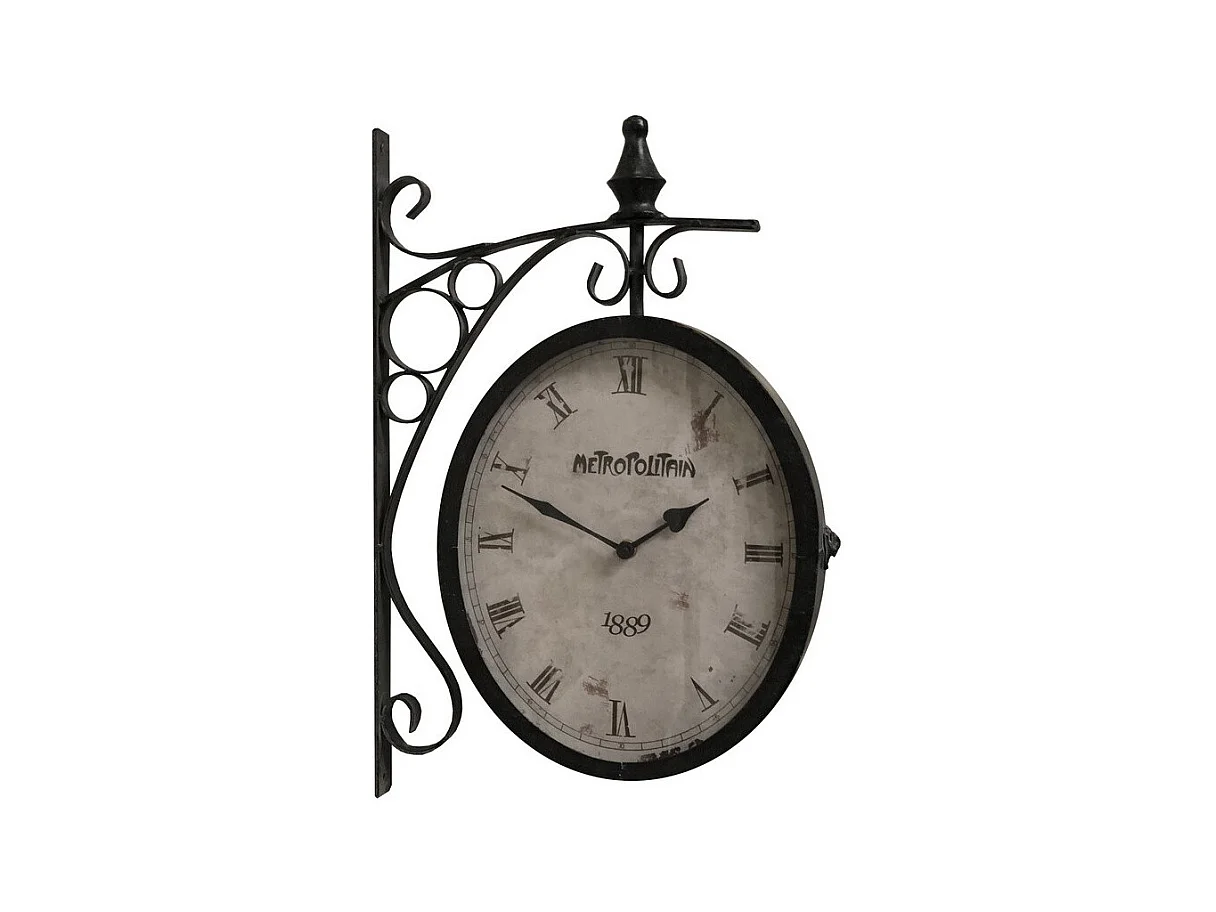 Horloge murale décorative gare double face vintage métal gris 48cm