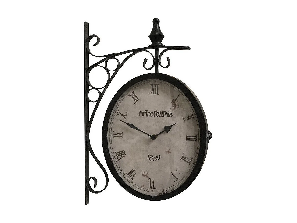 Horloge murale décorative gare double face vintage métal gris 48cm