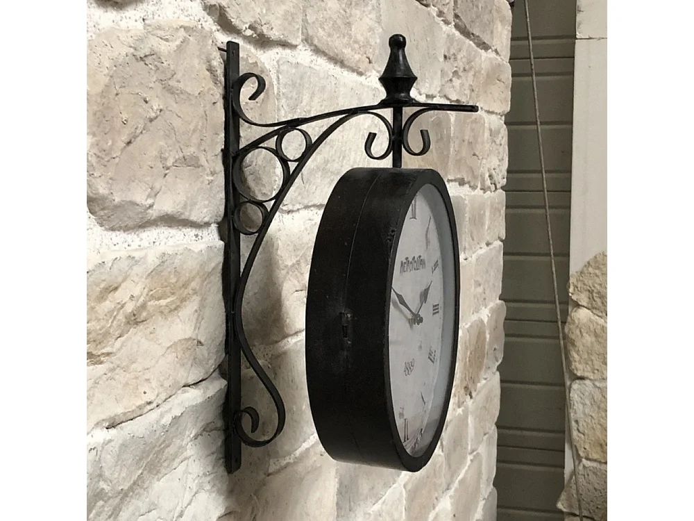 Horloge murale décorative gare double face vintage métal gris 48cm